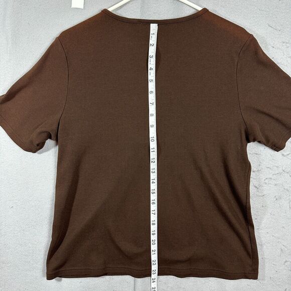 CJ Banks Womens Short Sleeve Top Blouse Brown V Neck Pullover Plus Size X - Picture 10 of 12